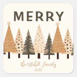 Winter Forest Neutral familienaam Vierkante Sticker