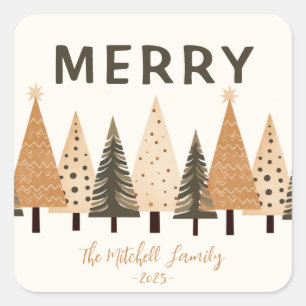 Winter Forest Neutral familienaam Vierkante Sticker