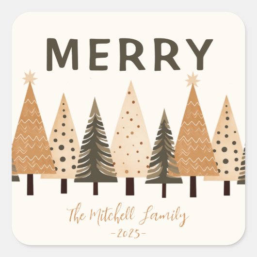 Winter Forest Neutral familienaam Vierkante Sticker (Voorkant)