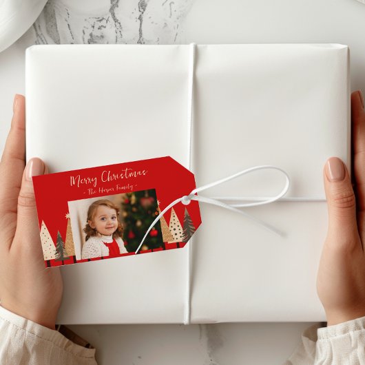 Winter Forest Neutral Landschap Foto Kerstmis Cadeaulabel