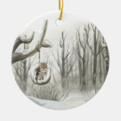 Winter Forest Owl Waterverf Persoonlijke foto Keramisch Ornament (Voorkant)