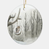Winter Forest Owl Waterverf Persoonlijke foto Keramisch Ornament (Links)