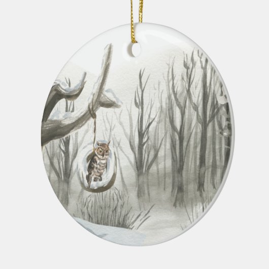 Winter Forest Owl Waterverf Persoonlijke foto Keramisch Ornament (Links)