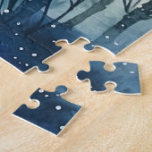 Winter Forest Paarden Paardensport Blauw Legpuzzel (Zijkant)