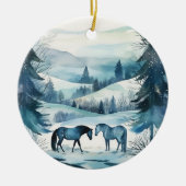 Winter Forest Paarden Ruitersport Monogram Keramisch Ornament (Voorkant)