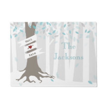Winter Forest Personalized Doormat - Blue