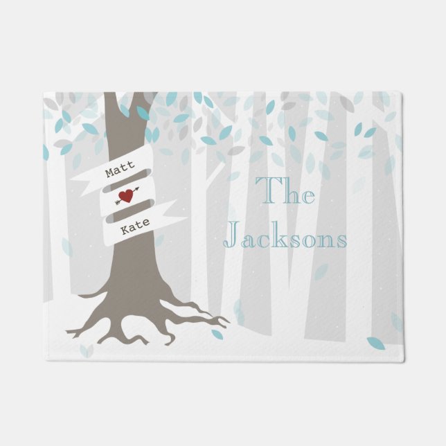 Winter Forest Personalized Doormat - Blue Deurmat (Voorkant)