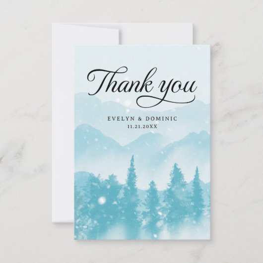 Winter Forest Pine Mountain Wedding Modern Bedankkaart (Voorkant)