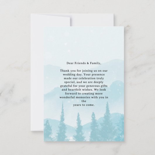 Winter Forest Pine Mountain Wedding Modern Bedankkaart (Achterkant)