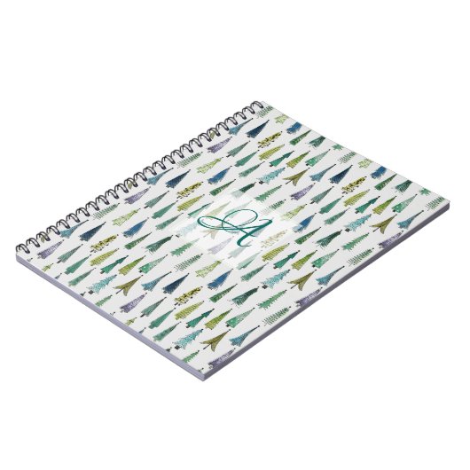 Winter Forest Pine Pattern Monogrammed Decor Notitieboek (Linkerzijde)