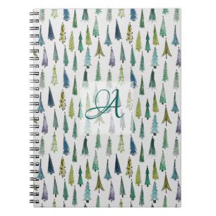 Winter Forest Pine Pattern Monogrammed Decor Notitieboek