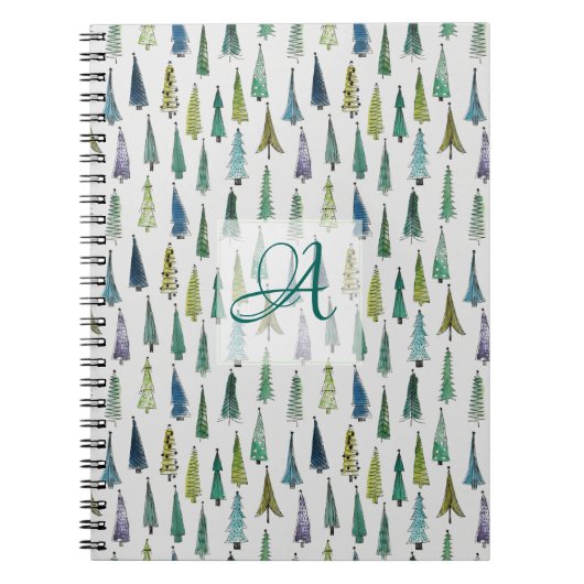 Winter Forest Pine Pattern Monogrammed Decor Notitieboek (Voorkant)