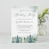 Winter Forest Pine Trees Birthday Party Kaart (Staand voorkant)