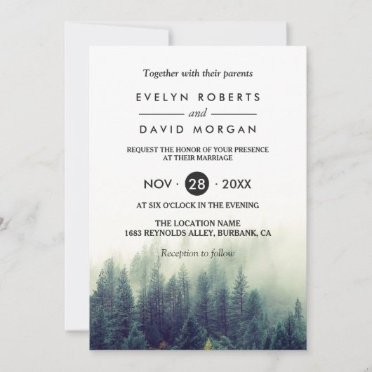 Winter Forest Pine Trees Elegant Chic Wedding Kaart (Voorkant)