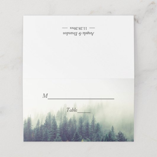 Winter Forest Pine Trees Elegant Chic Wedding Plaatskaartje (Buitenkant ongevouwen)
