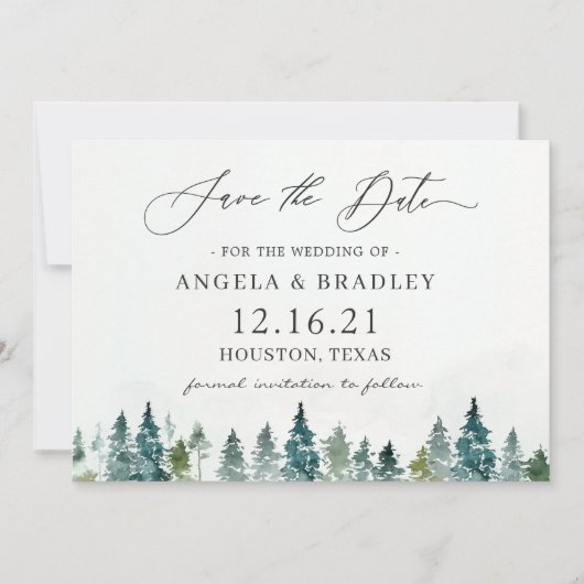 Winter Forest Pine Trees Elegant Wedding Save The Date (Voorkant)