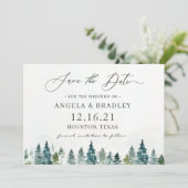 Winter Forest Pine Trees Elegant Wedding Save The Date (Staand voorkant)