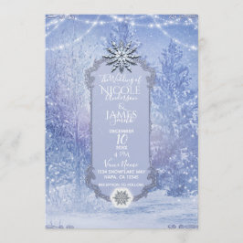 Winter Forest Pine Trees Lights Snowflakes Wedding Kaart
