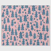Winter Forest Pine Trees Moon Stars Gift Cadeaupapier (Vlak)