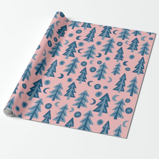 Winter Forest Pine Trees Moon Stars Gift Cadeaupapier (Uitgerold)