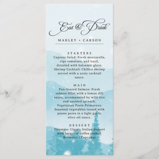 Winter Forest Pine Trees Mountain Wedding Menu (Voorkant)