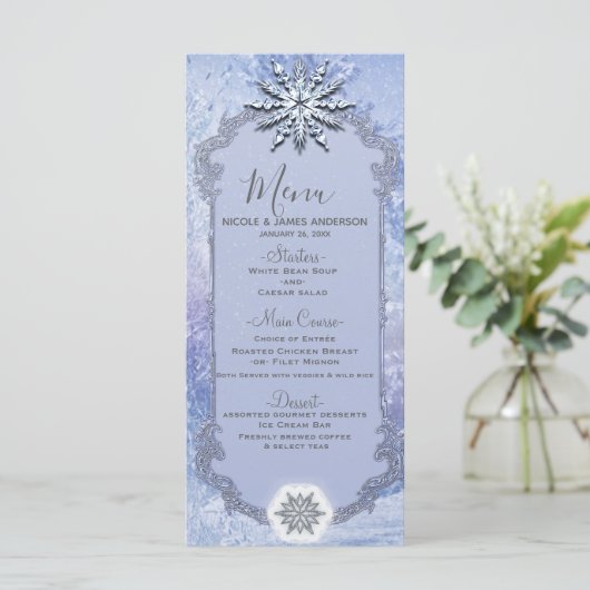 Winter Forest Pine Trees & Snowflakes Elegant Menu (Staand voorkant)