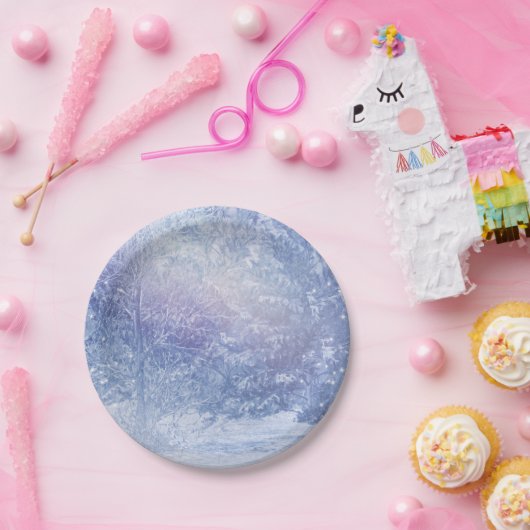 Winter Forest Pine Trees Snowflakes Elegant Party Papieren Bordje (Feest)