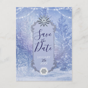 Winter Forest Pine Trees Snowflakes Save the Date Aankondigingskaart