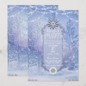Winter Forest Pine Trees Snowflakes Sweet 16 Party Kaart (Voorkant / Achterkant)