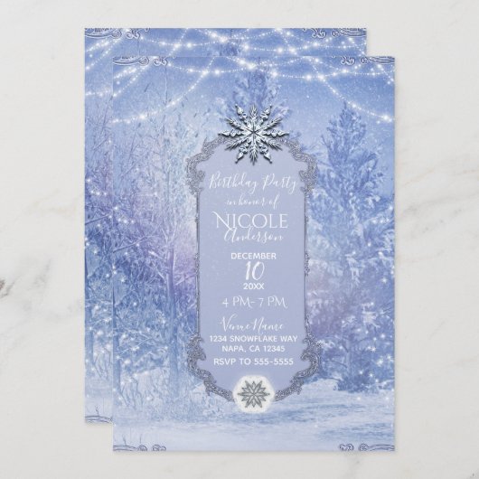 Winter Forest Pine Trees Snowflakes Verjaardagsfee Kaart (Voorkant / Achterkant)