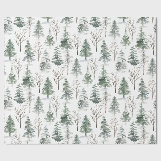 Winter Forest Pine Trees Waterverf Kerst Cadeaupapier (Vlak)