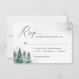Winter Forest Pine Trees Wedding RSVP Kaart