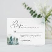 Winter Forest Pine Trees Wedding RSVP Kaart (Staand voorkant)