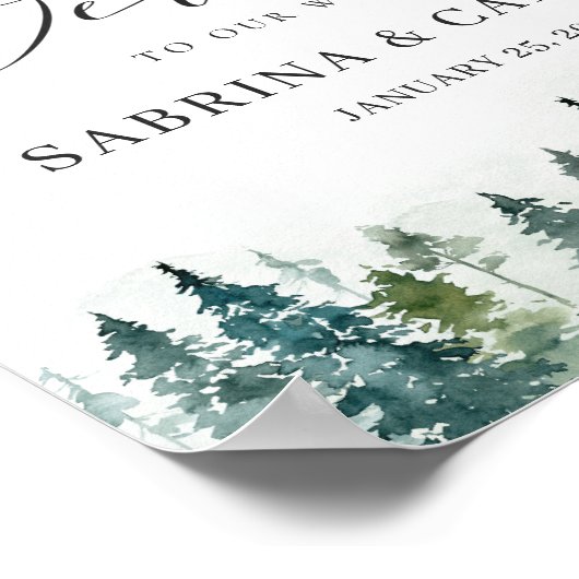 Winter Forest Pine Trees Wedding Welcome Sign Poster (Hoek)