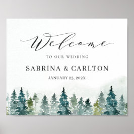 Winter Forest Pine Trees Wedding Welcome Sign Poster