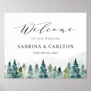 Winter Forest Pine Trees Wedding Welcome Sign Poster