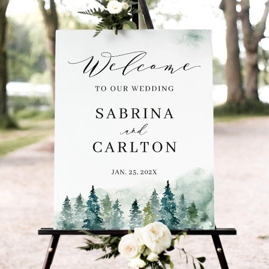 Winter Forest Pine Trees Welcome Wedding Sign Poster