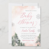 Winter Forest Pink Girl Baby shower Kaart (Voorkant)