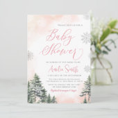 Winter Forest Pink Girl Baby shower Kaart (Staand voorkant)