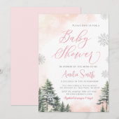 Winter Forest Pink Girl Baby shower Kaart (Voorkant / Achterkant)