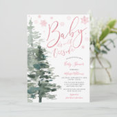 Winter Forest Pink Het is koud buiten Baby shower Kaart (Staand voorkant)