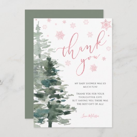 Winter Forest Pink Het is koud buiten vlak Bedankkaart (Voorkant / Achterkant)