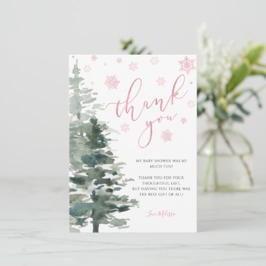 Winter Forest Pink Het is koud buiten vlak Bedankkaart (Staand voorkant)