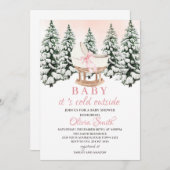 Winter Forest Pink It's Cold Outside Baby Shower Kaart (Voorkant / Achterkant)