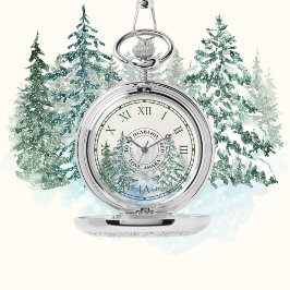 Winter Forest Pocket Watch – Aangepaste zilveren a Horloge