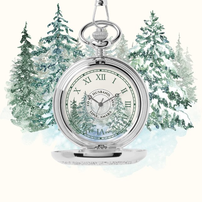 Winter Forest Pocket Watch – Aangepaste zilveren a Horloge (Creator heeft geüpload)