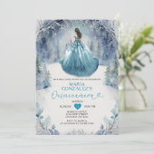 Winter Forest Princess Turquoise Jurk Quinceañera Kaart (Staand voorkant)