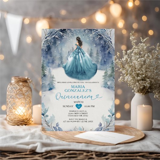 Winter Forest Princess Turquoise Jurk Quinceañera Kaart