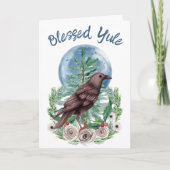 Winter Forest Raven & Moon Yule Solstice Holiday Kaart (Voorkant)