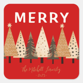 Winter Forest Red familienaam Vierkante Sticker